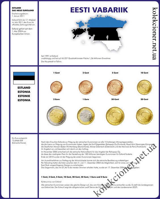 Ілюстровані ТОВАРІВ EURO COLLECTION: 3 РІЧНИХ КОМПЛЕКТА: ЕСТОНІЯ